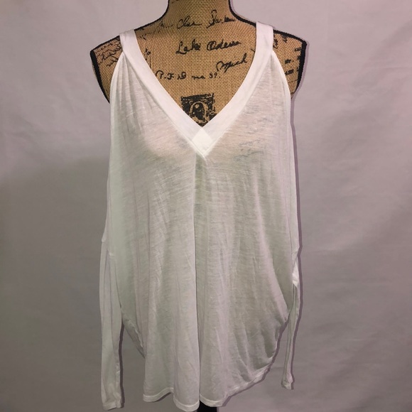 Express Tops - White Express Cold Shoulder Long Sleeve Top L